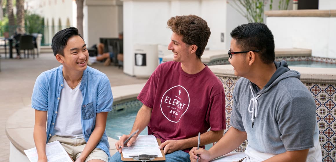 Students studying together outside